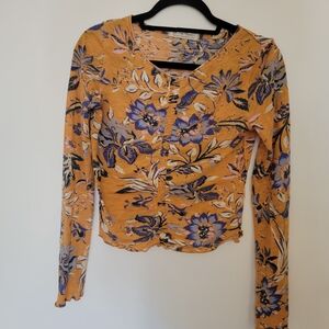 We The Free Floral Blouse - Orange and Purple